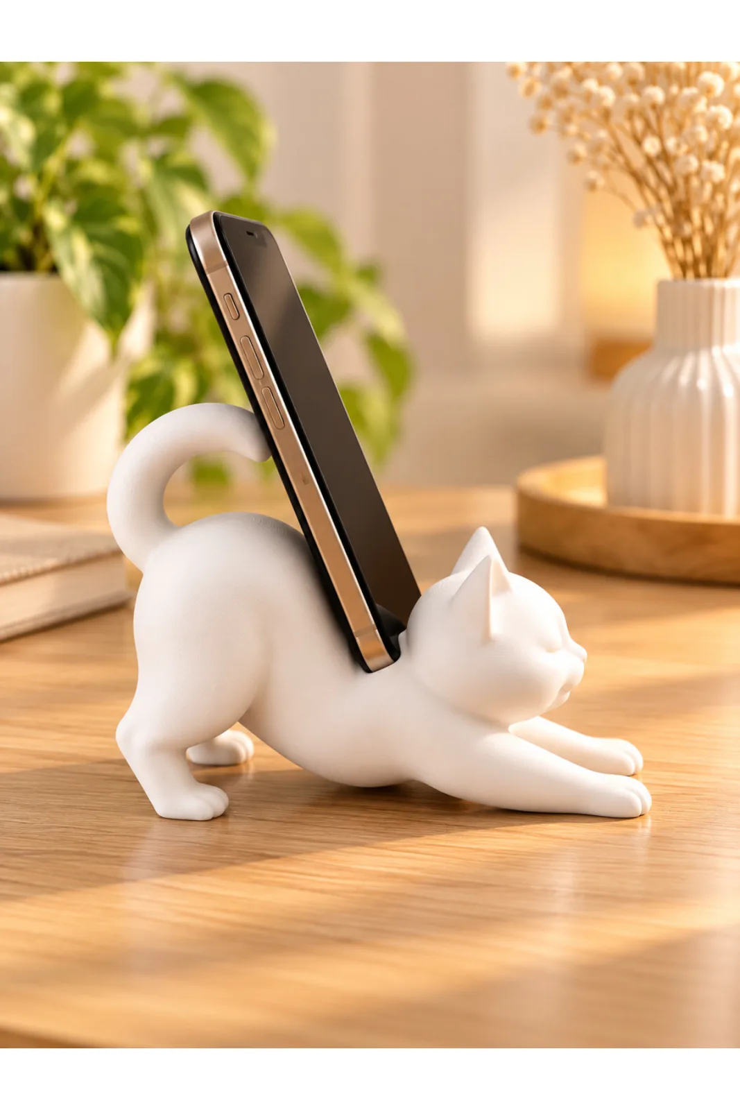 MASA ÜSTÜ KEDİ FİGÜRLÜ TELEFON TUTUCU - Yen Sanat