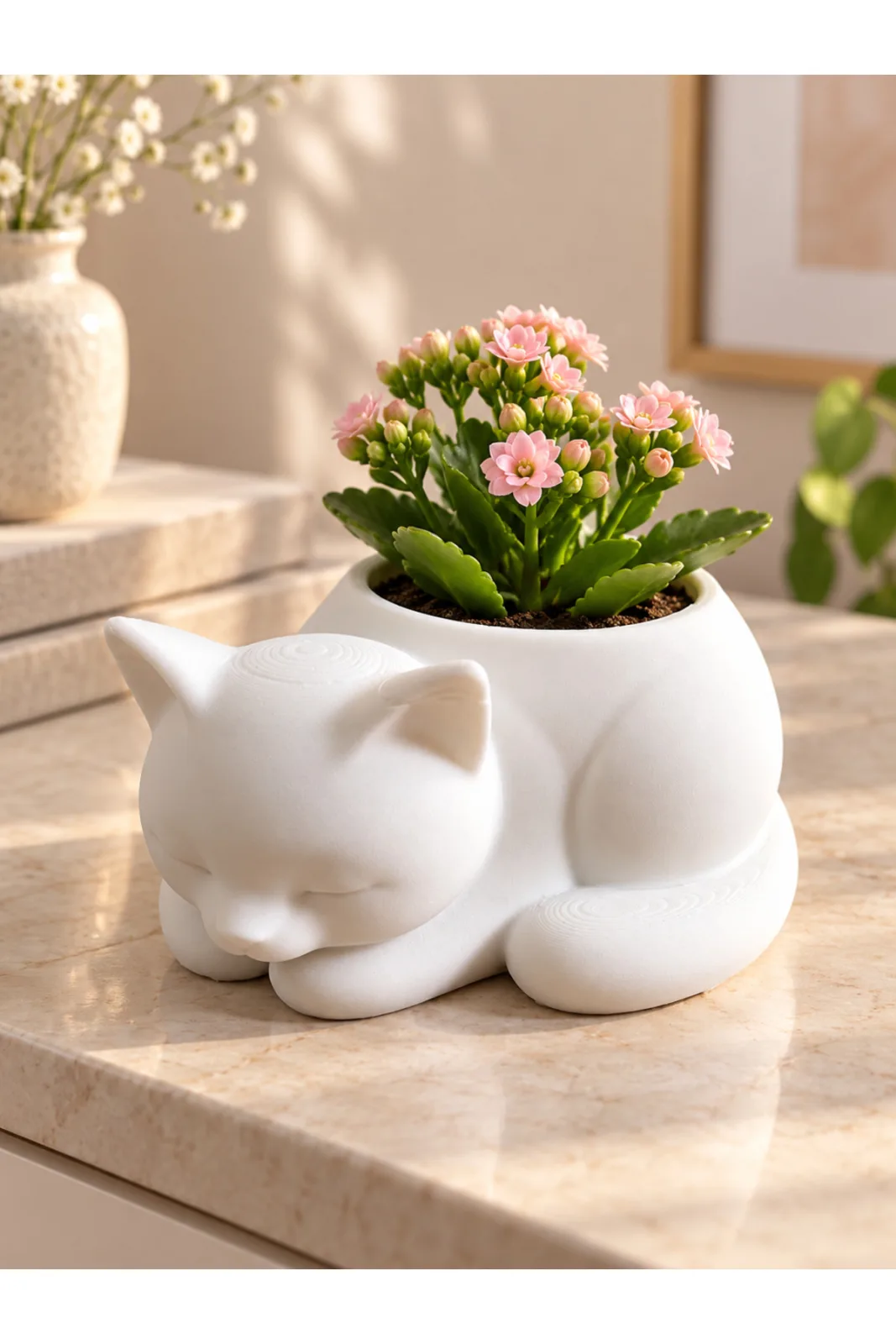 UYUYAN KEDİ SAKSI DEKORATİF OBJE - Yen Sanat