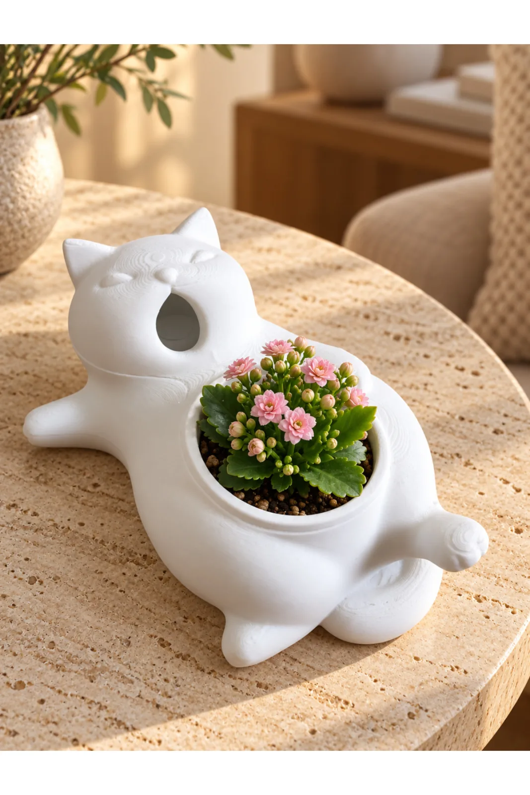 ESNEYEN KEDİ SAKSI DEKORATİF OBJE - Yen Sanat