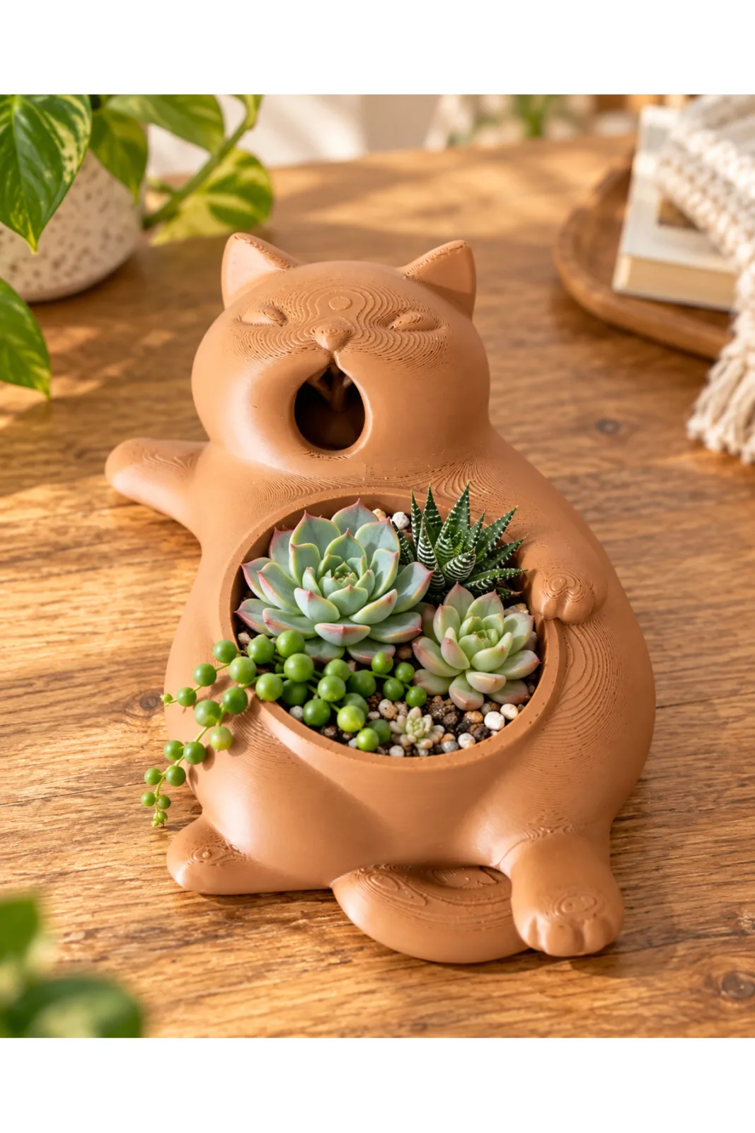 Esneyen Kedi Saksı Dekoratif Obje - Yen Sanat