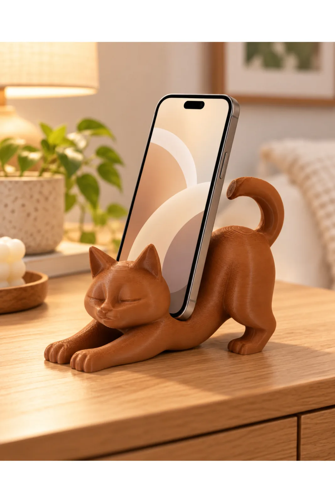 MASA ÜSTÜ KEDİ FİGÜRLÜ TELEFON TUTUCU - Yen Sanat