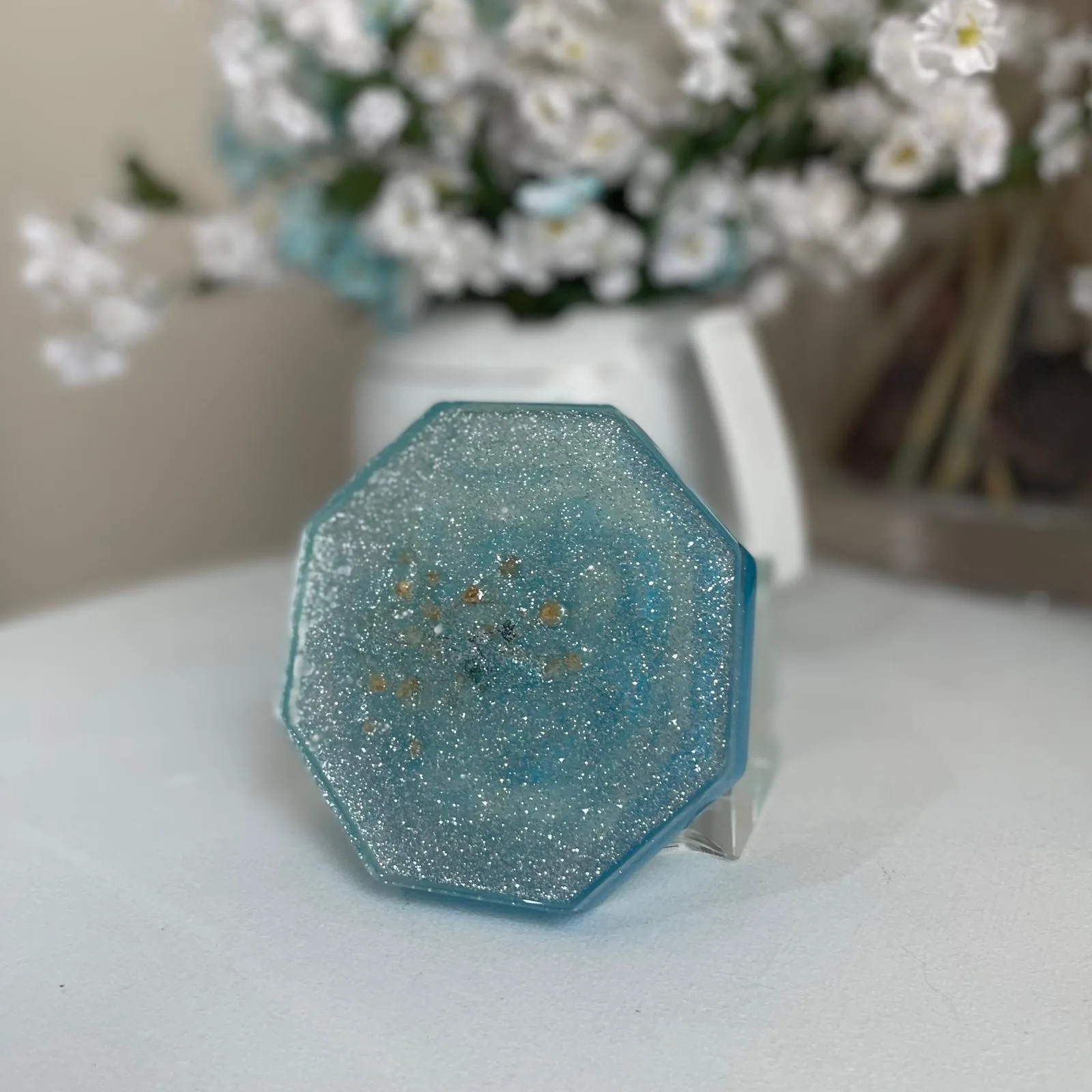 Simli Mavi Bardak Altlığı - Yen Sanat Epoksi