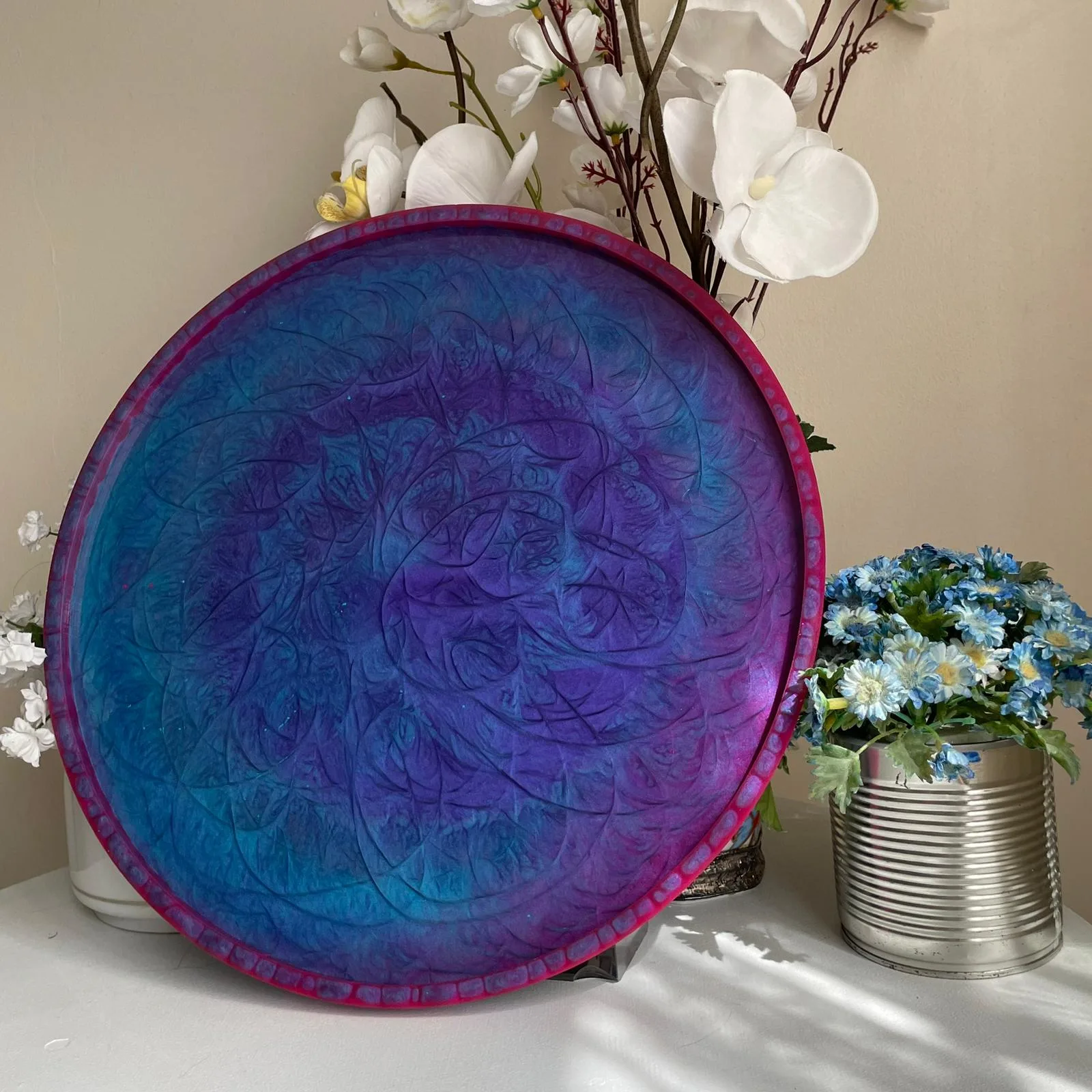 Pembe Mor Yuvarlak Tepsi - Yen Sanat Epoksi