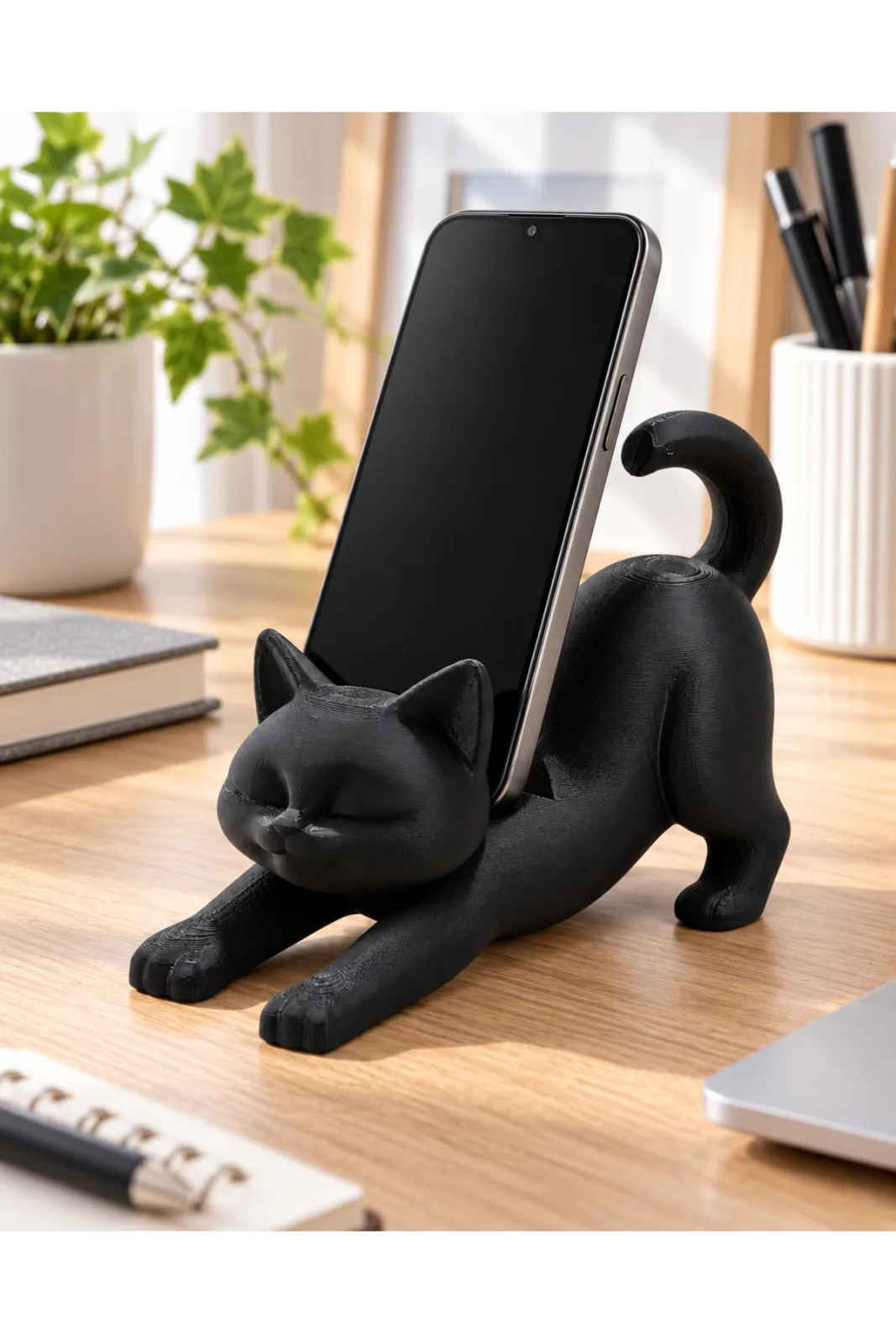 MASA ÜSTÜ KEDİ FİGÜRLÜ 3 D TELEFON TUTUCU - Yen Sanat